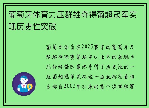 葡萄牙体育力压群雄夺得葡超冠军实现历史性突破 葡萄牙体育力压群雄夺得葡超冠军实现历史性突破
